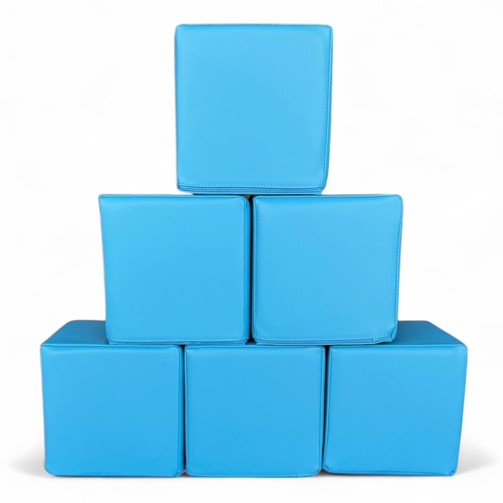 6 Soft Cubes 8'': Educational Soft Play Building Blocks Set for Babies Toddlers and Children Foam for Indoor and Outdoor Open Play & Learning (Blue)