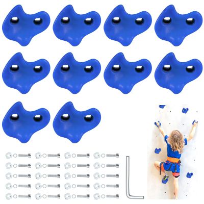 10PCS Blue Rock Climbing Holds, Extra Large Size Rock Climbing Wall for Kids, Climbing Rock Wall Grips with Mounting Hardware and Wrench for Indoor Outdoor Playground, Installed on Wooden Board