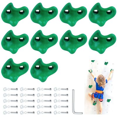 10PCS Green Rock Climbing Holds, Rock Climbing Wall for Kids, Extra Large Size Climbing Rock Wall Grips with Mounting Hardware and Wrench for Indoor Outdoor Playground, Installed on Wooden Board