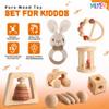 Wooden Toys for Babies, 7PCS Wooden Baby Rattle for 7-24 Months Boys Girls, Natural Wood Montessori Toys Set with Crochet Rabbit Rattle for Infant Grasping, Gift for Baby view 4