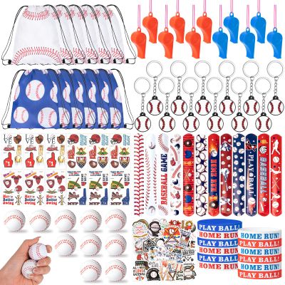 144 Pcs Baseball Party Favors, Baseball Goodie Bags with Mini Balls, Wristband, Slap Bracelets, Keychains, Tattoo Stickers, Whistle, Baseball Stickers for Baseball Birthday Party Supplies Team Gifts