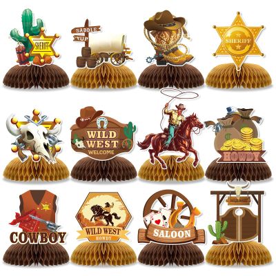 12 Pcs Wild West Party Decorations, Western Cowboy Happy Birthday Decorations, Cowboy Table Honeycomb Centerpieces Decor Table for Party Supplies for Women Men The West Cow Boys Girls Cowgirl Rodeo