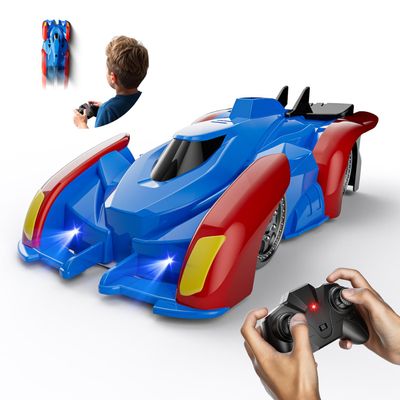 AjiAoo Remote Control Wall Climbing Car, RC Stunt Car with Rechargeable Indoor Wall Toys, Kids Toys for Boys & Girls Ages 3 and up (Red&Blue)