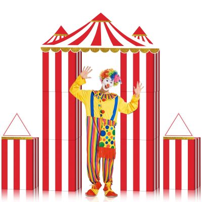11 Pcs Carnival Circus Carnival Theme Party Decorations Circus Tent Prop Cardboard 47 x 63 Inch Red and White Striped Pennant Decoration Boxes for Carnival Birthday Christmas Clown Theme Party Supply