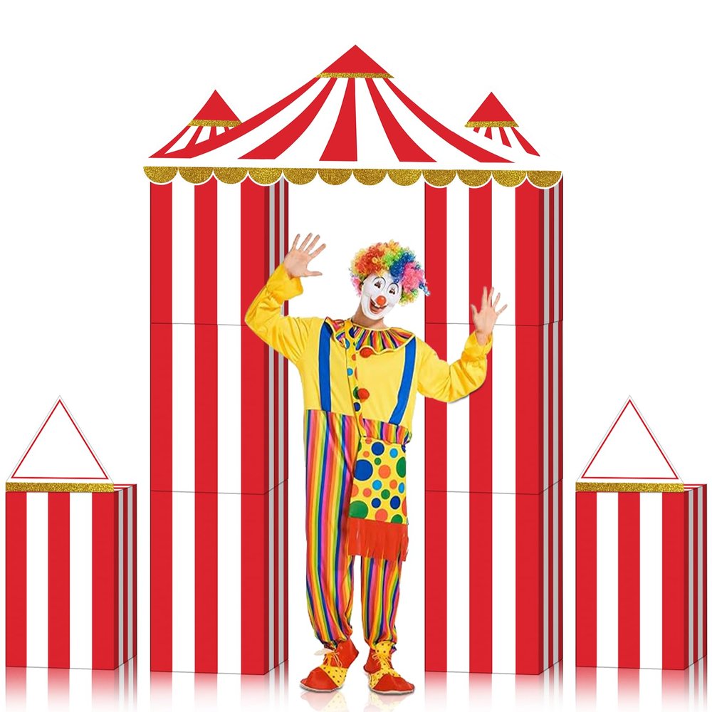 11 Pcs Carnival Circus Carnival Theme Party Decorations Circus Tent Prop Cardboard 47 x 63 Inch Red and White Striped Pennant Decoration Boxes for Carnival Birthday Christmas Clown Theme Party Supply