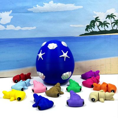 12pcs Baby Hammerhead Sharks and Egg, 3D Printed Plastic Ocean Sea Animals Figures, Colorful Articulated Baby Hammerhead Sharks, Fidget ADHD Autism Toy BHS001-SET-BLSE