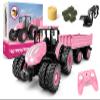 Remote Control Tractor Toy [2026] Kids RC Tractor Set & Truck and Trailer Front Loader - Metal Car Head/8 Wheel/Light, Toddlers Farm Vehicle Toys for 3 4 5 6 7 8 9 Year Old Girls Birthday Gift, Pink view 1