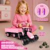 Remote Control Tractor Toy [2026] Kids RC Tractor Set & Truck and Trailer Front Loader - Metal Car Head/8 Wheel/Light, Toddlers Farm Vehicle Toys for 3 4 5 6 7 8 9 Year Old Girls Birthday Gift, Pink view 2