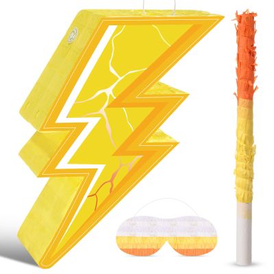 Pasimy Halloween Lightning Piata with Blindfold and Stick Lightning Bolt Piata Bundle for Flash Weather Theme Birthday Baby Shower Party Decorations Game Supplies, 12.20 x 16.14 Inch
