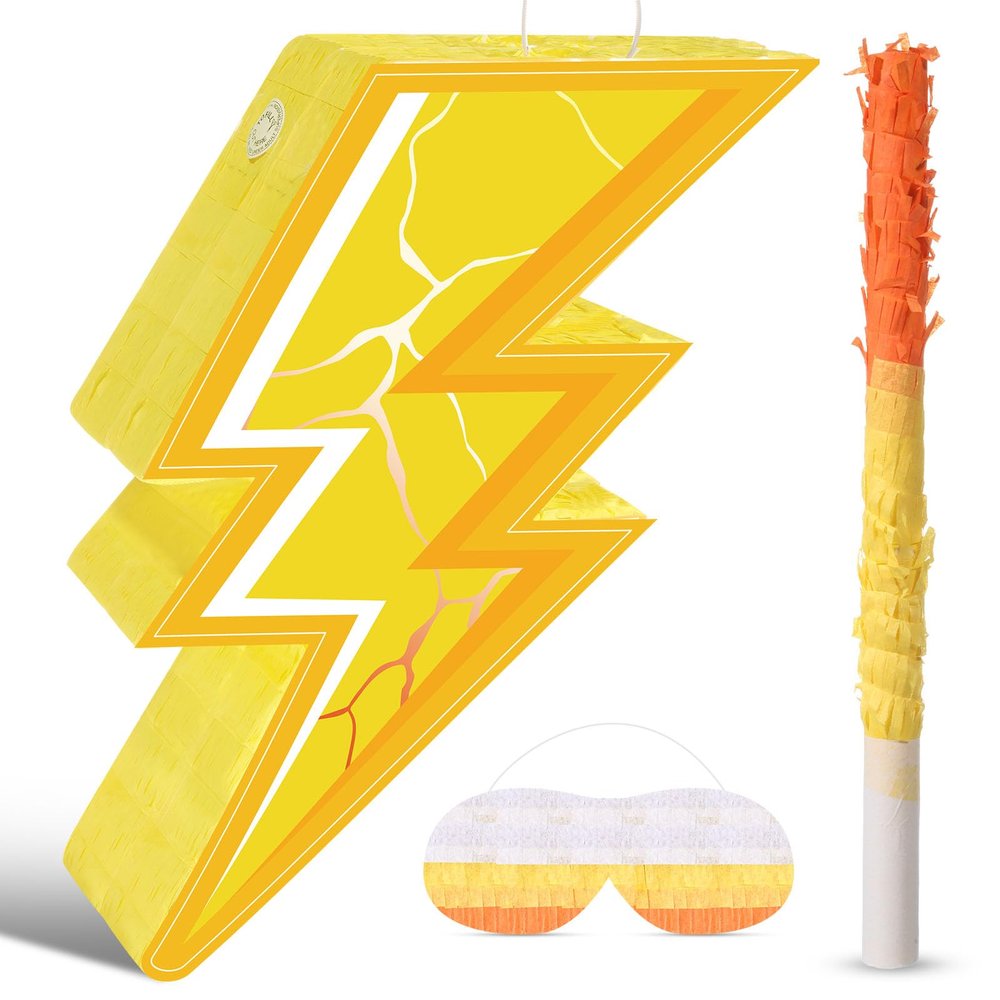 Pasimy Halloween Lightning Piata with Blindfold and Stick Lightning Bolt Piata Bundle for Flash Weather Theme Birthday Baby Shower Party Decorations Game Supplies, 12.20 x 16.14 Inch