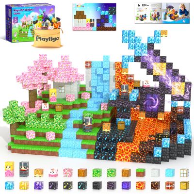 154PCS Magnetic Blocks - Build Mine Magnet World Stacking Cube Toys with Magnet Board, Magnetic Tiles Building Blocks STEM Construction Toys, Sensory Games for Kids Age 3+ Boys Girls Birthday Gift