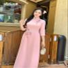 A1 Ribbon Embroidery Floral Pink Ao Dai | o Di Hng Thu Hoa Ribbon | Vietnamese Traditional Ao Dai For Women | Ao Dai For Women | Vietnamese Dress For Women | Ao Dai Tet (2XL) view 3