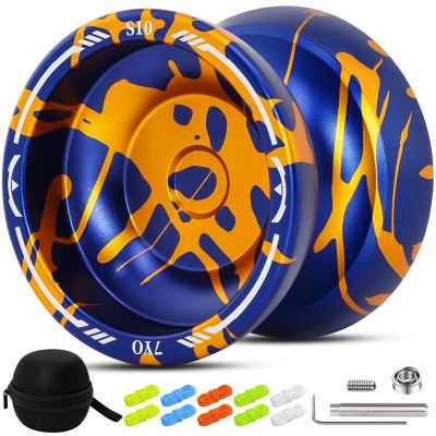 S10 Dual Function Yoyo Professional for Kids, Finger Spin Yo Yo with Responsive & Unresponsive Mode, 10 Yo-Yo Strings, Case, Removal Bearing Tool (Blue Golden)