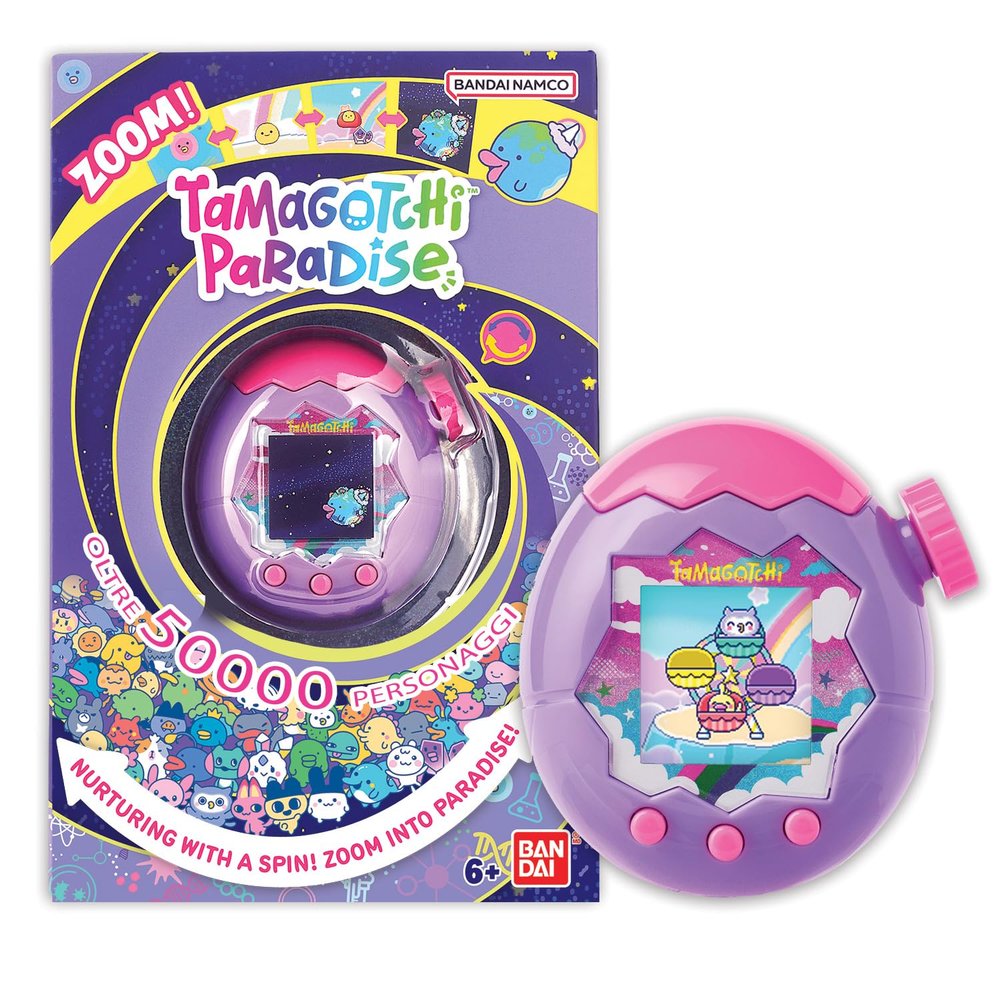 Bandai Tamagotchi Paradise Sky Virtual Pet for Raising Tamagotchi with Zoom Tricycle Interactive Toy in German Model Sky in Purple and Pink 43423
