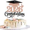 1 Pack 2026 Graduation Cake Topper Glitter Grad Cap Diploma 2026 Senior Cake Pick for School Graduation Theme Party Cupcake Decoration Supplies Rose Gold view 1