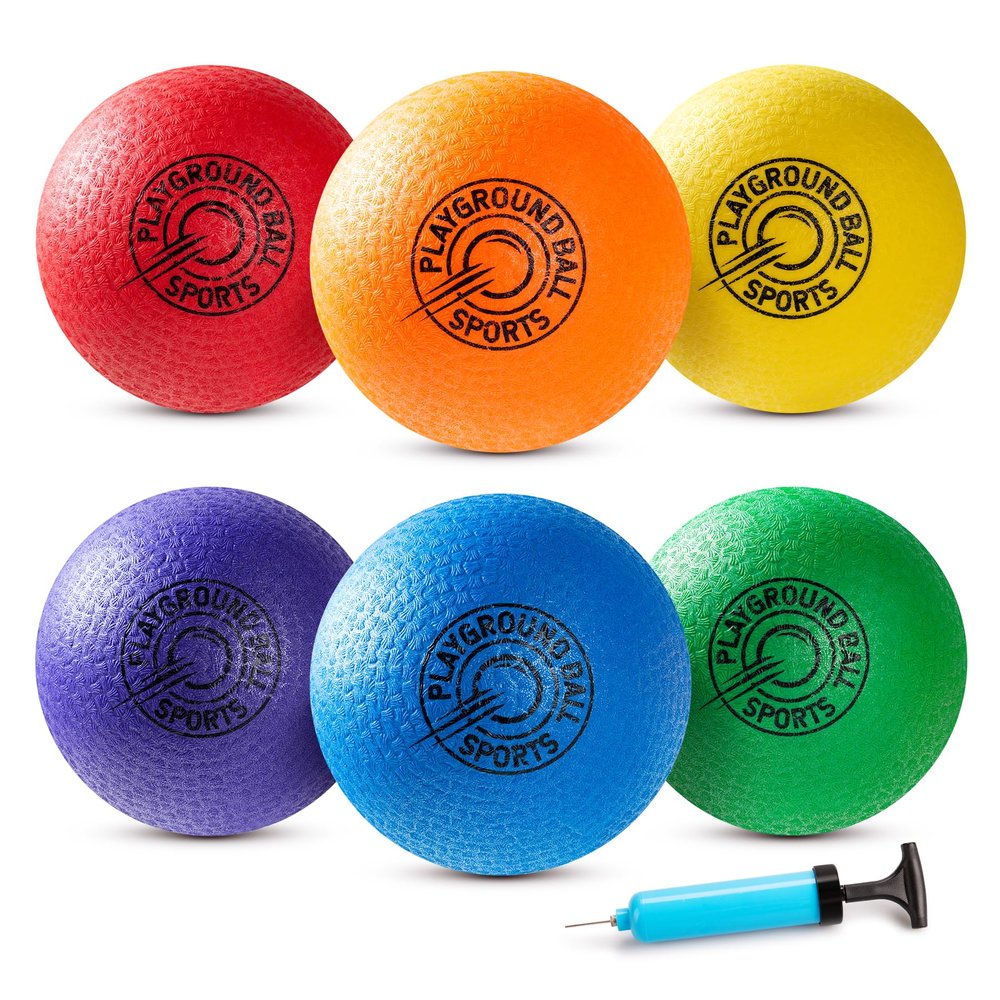 EVERICH TOY Playground Balls Kickball, 6 or 12 Pack 8.5" Soft Dodgeballs Bouncy Rubber Kick Balls for Kids Adults Outdoor Indoor, 4 Square Ball School Yard Games for Boys Girls 3-5 5-8 8-12 with Pump