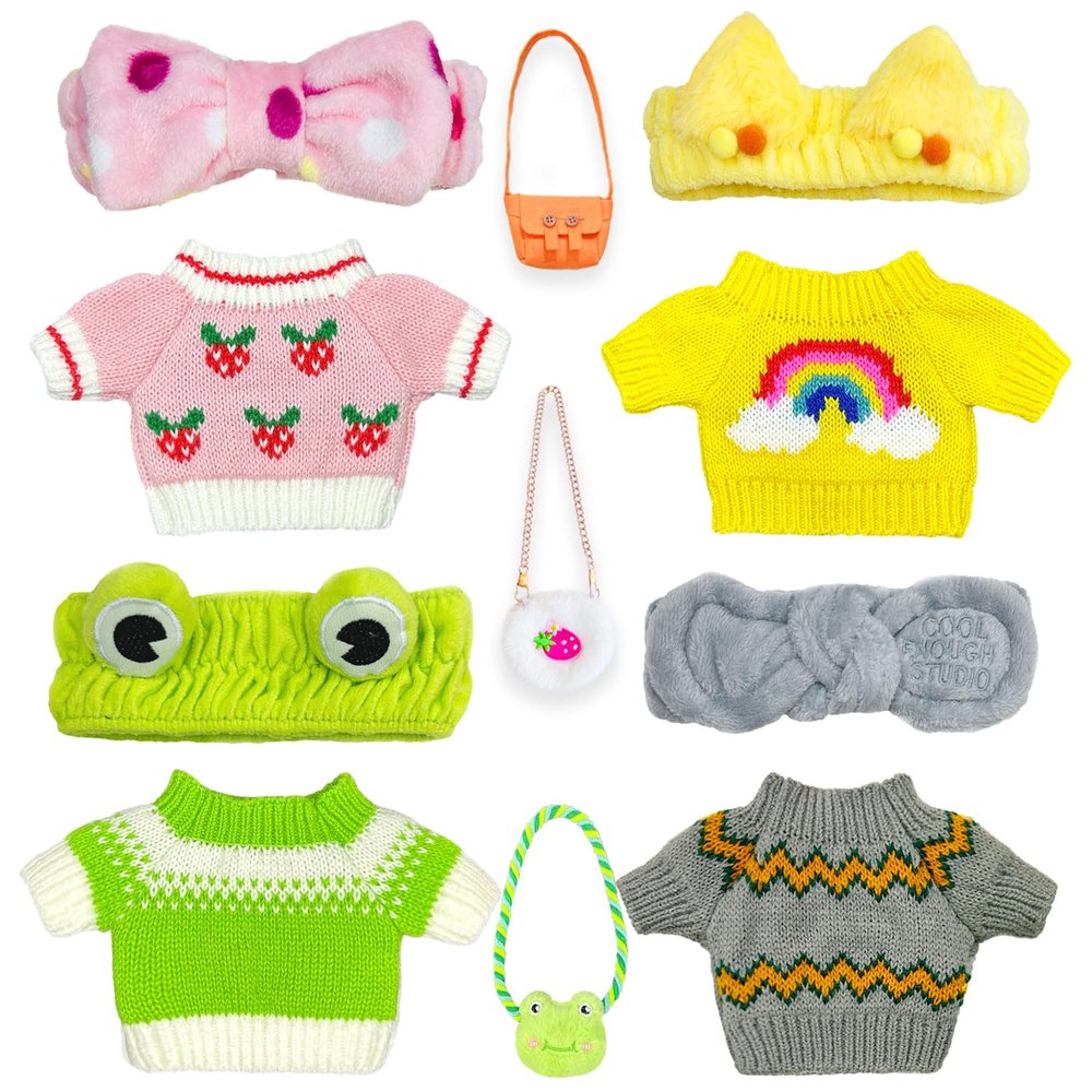 11-Pcs Kawaii Duck Clothes for 12 in Duck Plush  Cute Duck Stuffed Animal with Clothes, Bags & Headbands  Dress-Up Accessories for Duck Stuffed Animal, Plush Toys, and Cute Plushies (Grey)