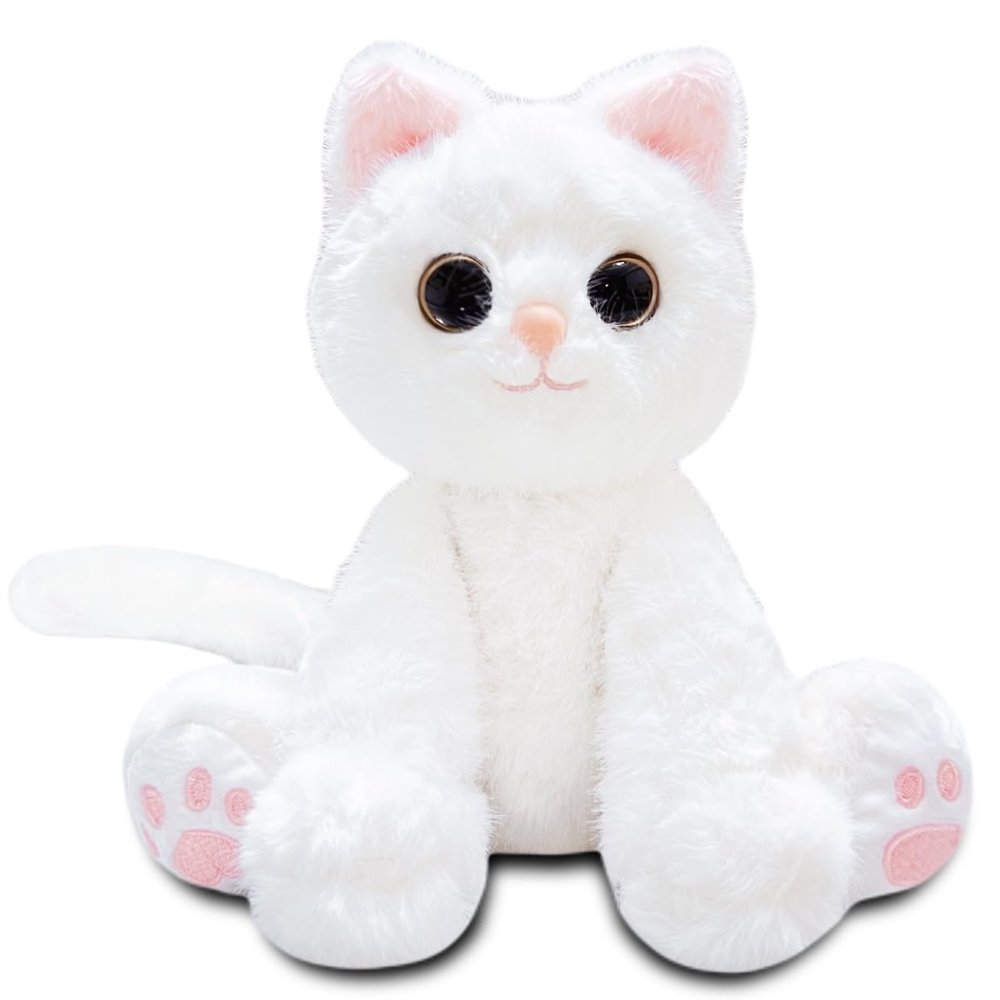 10" White Cat Stuffed Animal Plush Toys for Girls and Boys, Cute Plushies, Realistic Cat Stuffed Animals Plush Toy for Kids, Easter Basket Stuffers, Birthday Surprise Gifts, Christmas Decor