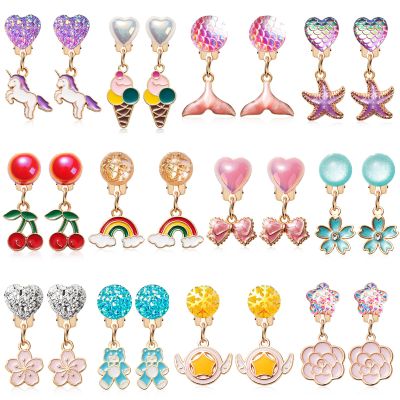 ERDOGLY 12 Pairs Kids Clip on Earrings for Girls, Toddler Clip on Earrings for Little Girls Princess Pretend Play & Dress up Jewelry Set, Girl Stick on Earring for Birthday Party Favor Gifts