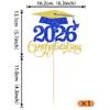 1 Pack 2026 Graduation Cake Topper Glitter Grad Cap Diploma 2026 Senior Cake Pick for School Graduation Theme Party Cupcake Decoration Supplies Gold Blue view 2