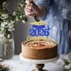 1 Pack 2026 Graduation Cake Topper Glitter Grad Cap Diploma 2026 Senior Cake Pick for School Graduation Theme Party Cupcake Decoration Supplies Gold Blue view 4