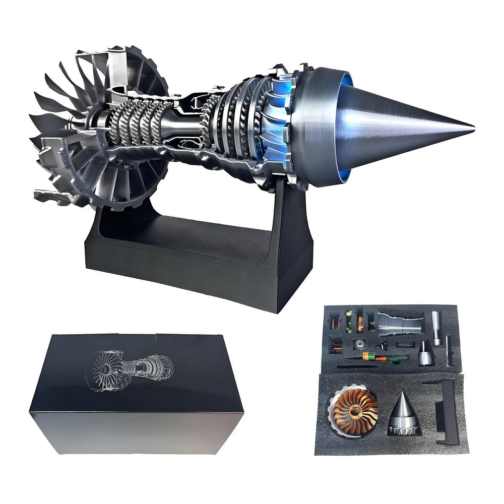 1/25 Simulation Aircraft Turbojet Engine Rotatable Model, 3D Printed TR900 Turbofan Engine Model Kit with Light(Blue,Non-Adjustable_Assembled)