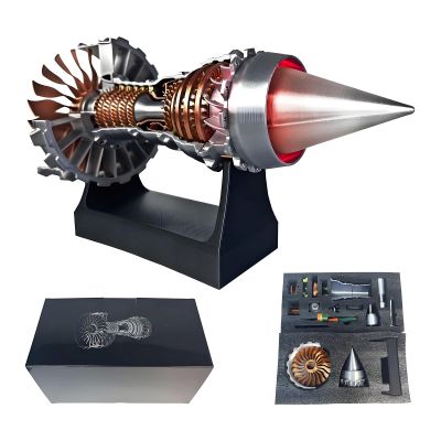 1/25 Simulation Aircraft Turbojet Engine Rotatable Model, 3D Printed TR900 Turbofan Engine Model Kit with Light(Red,Non-Adjustable_Assembled)