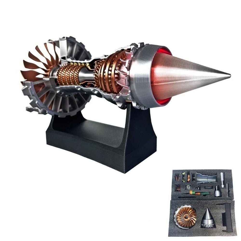 1/25 Simulation Aircraft Turbojet Engine Rotatable Model, Tr900 3D Printed Aircraft Engine Simulation Model, 3D Printed Mechanical Science Education Toy Turbofan Engine Model Kit with Light(Red,A)