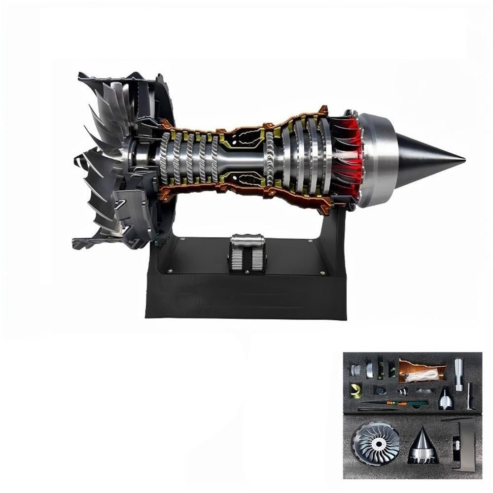 1/25 Simulation Aircraft Turbojet Engine Rotatable Model, Tr900 3D Printed Aircraft Engine Simulation Model, 3D Printed Mechanical Science Education Toy Turbofan Engine Model Kit with Light(Red,B)