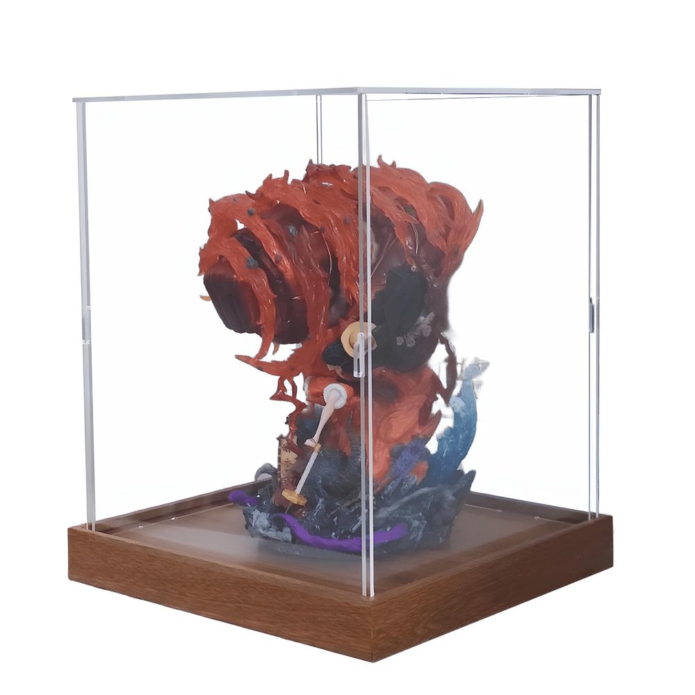Clear Acrylic Display Case with Solid Wood Base for Trophy, Collectibles, Assemble Cube Display Box Stand Dust Proof Protection Showcase for Action Figures,16x16x12in(LxWxH)