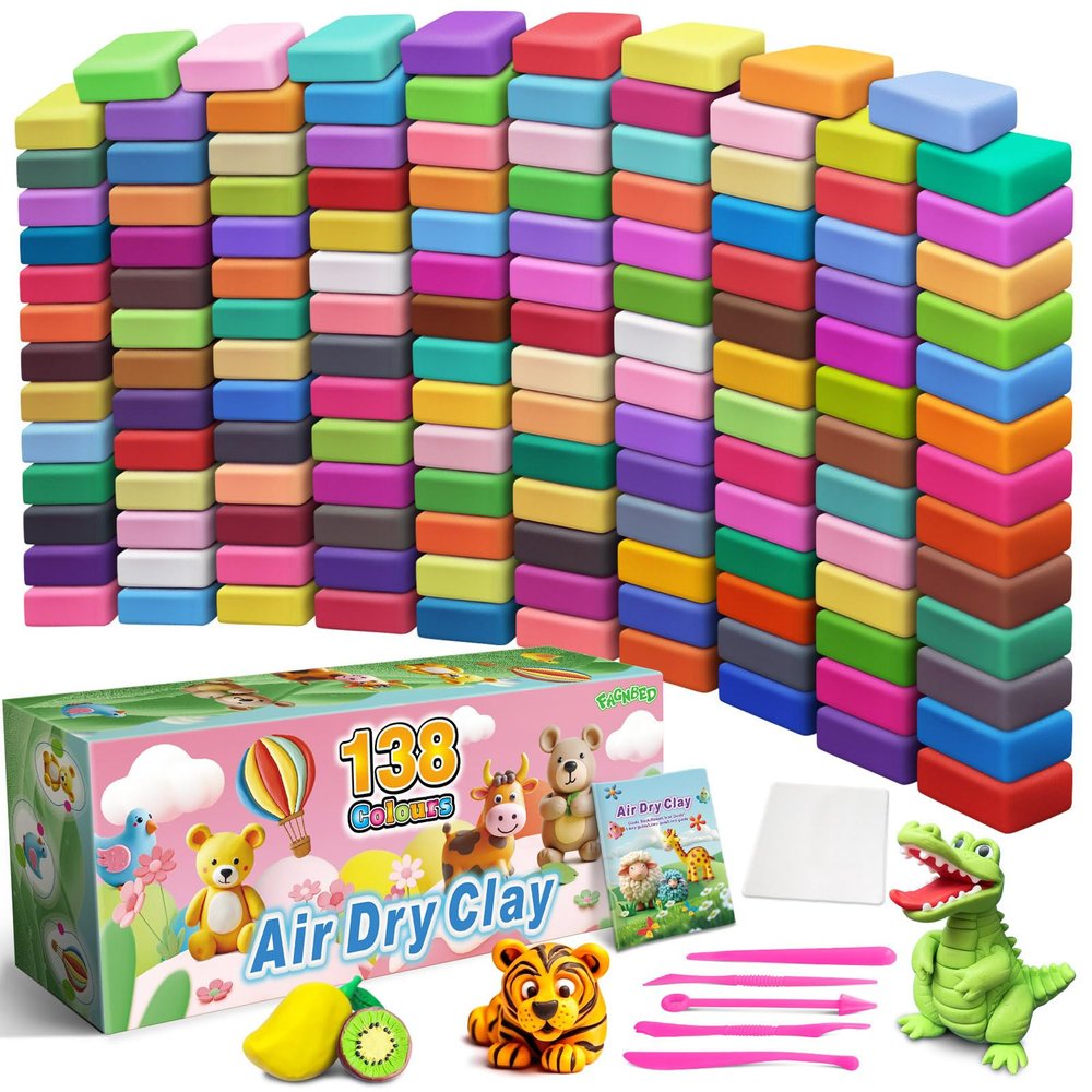 FAGNBED Air Dry Clay 138 Colors, Modeling Magic Clay Set with 5 Sculpting Tools, Gift for Ages 3-12 Boys and Girls