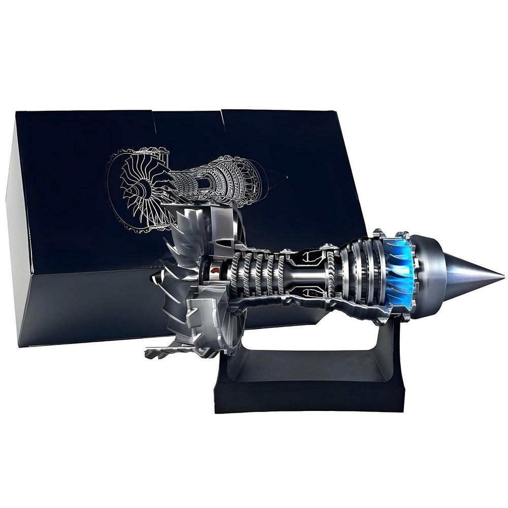 1/25 Simulation Aircraft Turbojet Engine Rotatable Model, 3D Printed TR900 Turbofan Engine Model Kit with Light(Blue,Non-Adjustable_Finished)