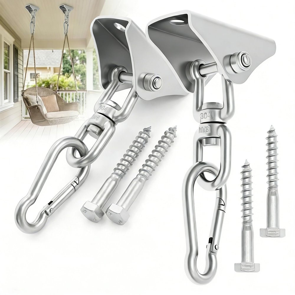2Pcs Hammock Hanging Kit,1000lb Capacity Ceiling Hanger for Swings,Stainless Steel Hanging Swing Chair Support,Ceiling Swing Mount Heavy Duty,360 Rotate Swing Hooks for Chair & Punching Bag