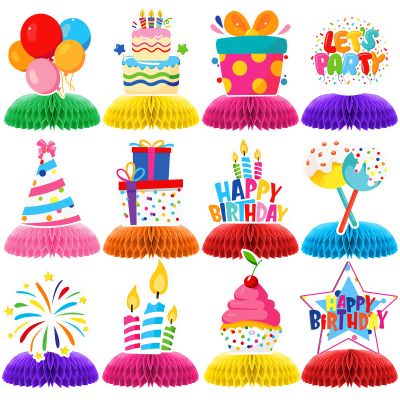 12 Pcs Happy Birthday Party Decorations, Colorful Happy Birthday Decorations, Table Honeycomb Centerpieces Decor Table for Party Supplies for Women Men The Kids' Boys Girls