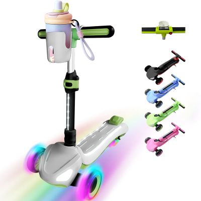 3 Wheel Electric Scooter for Kids Ages 3-10, w/Storage Basket, LCD Screen, Full Body Lights Up, Wide Deck, 5Mph Safe Speed, 90min Riding, Balance Foldable Kick Scooter for Boys & Girls, White