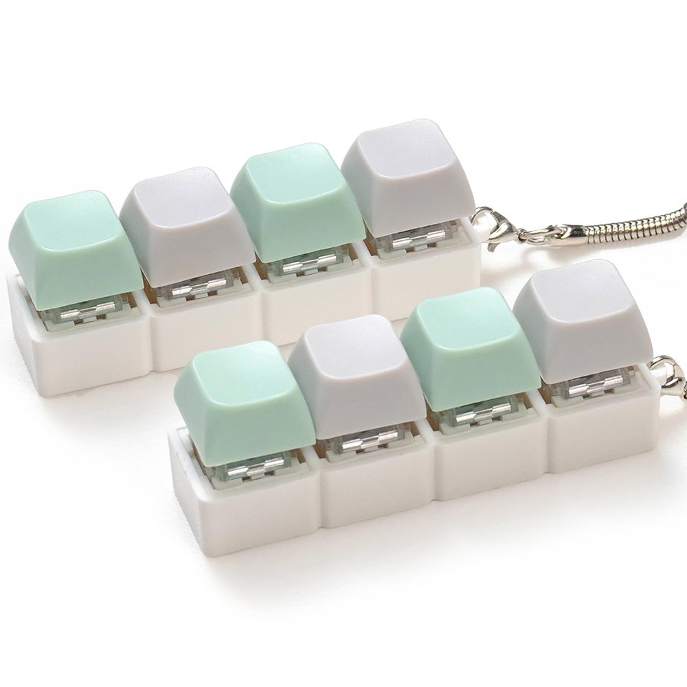 2 Pcs Green Keyboard Fidget Toy, 4 Keys Decompression Keyboard Clicker Fidget for Adult with Keychain for Stress Relief Pass Time