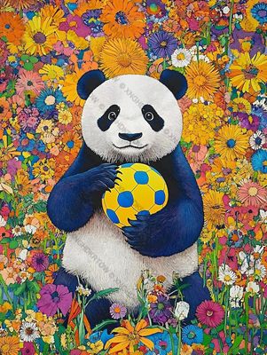 Great Jigsaw Puzzles for Adults 1000 Piece Panda Bear Holding A Soccer Ball in Field of Flowers Gift Family Decoration