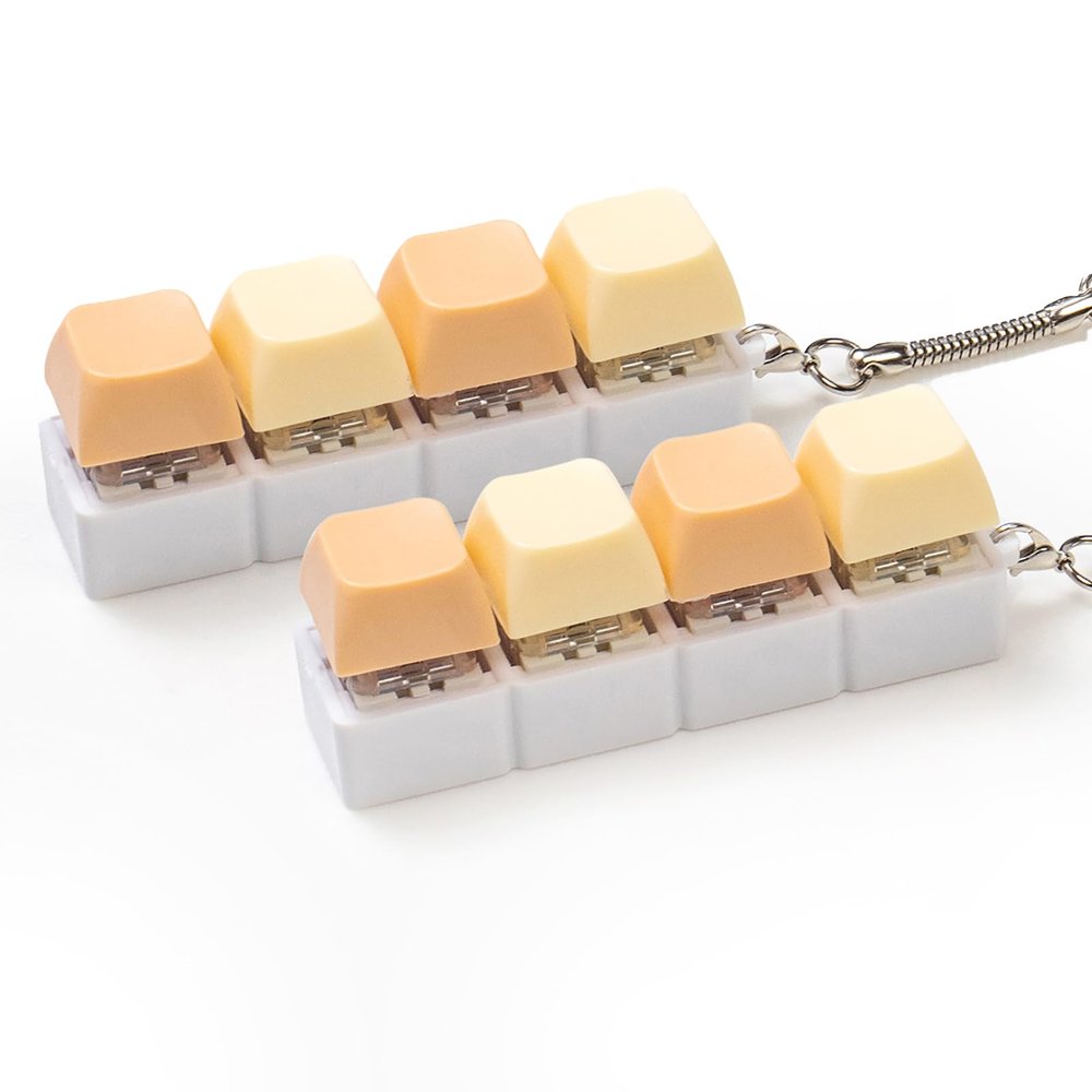 2 Pcs Creamy Keyboard Fidget Toy, Loud Keyboard Clicker Fidget Toy for Adult, 4 Keys Anxiety Toy Keyboard Keychain for Stress Relief Pass Time