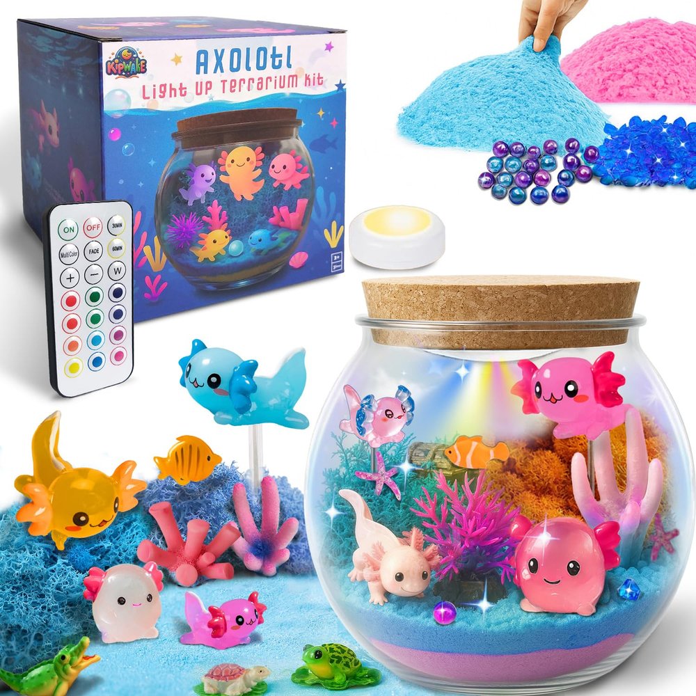 Axolotl Gift for Girls & Boys  DIY Glow Jar Toy with LED  Cute Axolotl Night Light Arts and Crafts for Kids Ages 4 5 6 7 8-12 Year Old  Great Room Decor, Birthday Decorations & Christmas Gifts