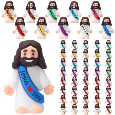 Bememo 50 Pcs Little Jesus Figures Original Design Rubber Mini Christian Toys for Hide and Seek Religious Party Favors Easter Egg Stuffer Sunday School Craft Baptism Gifts(Jesus Love You)