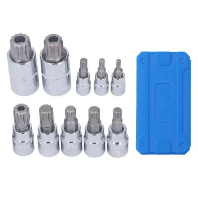 BMLZHO 10 Pcs Triple Square Spline Bit Socket Set M4 to M18 1/4in 3/8in 1/2in Drive CR V Steel Bit Socket Set with Storage Box