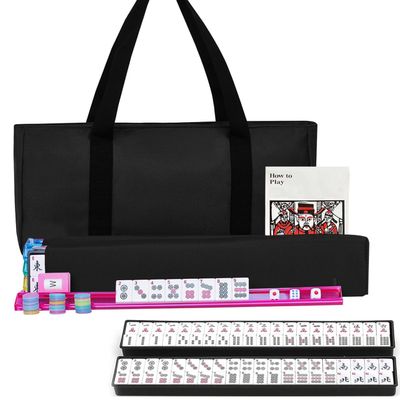 American Mahjong Set - 166 Premium White Tiles with 4 All-in-One Racks & Pushers, 3 Dices, 100 Chips, Wind Indicator & English Manual - Gift for Men Women, Classic Mah-Jong Set in Carrying Bag