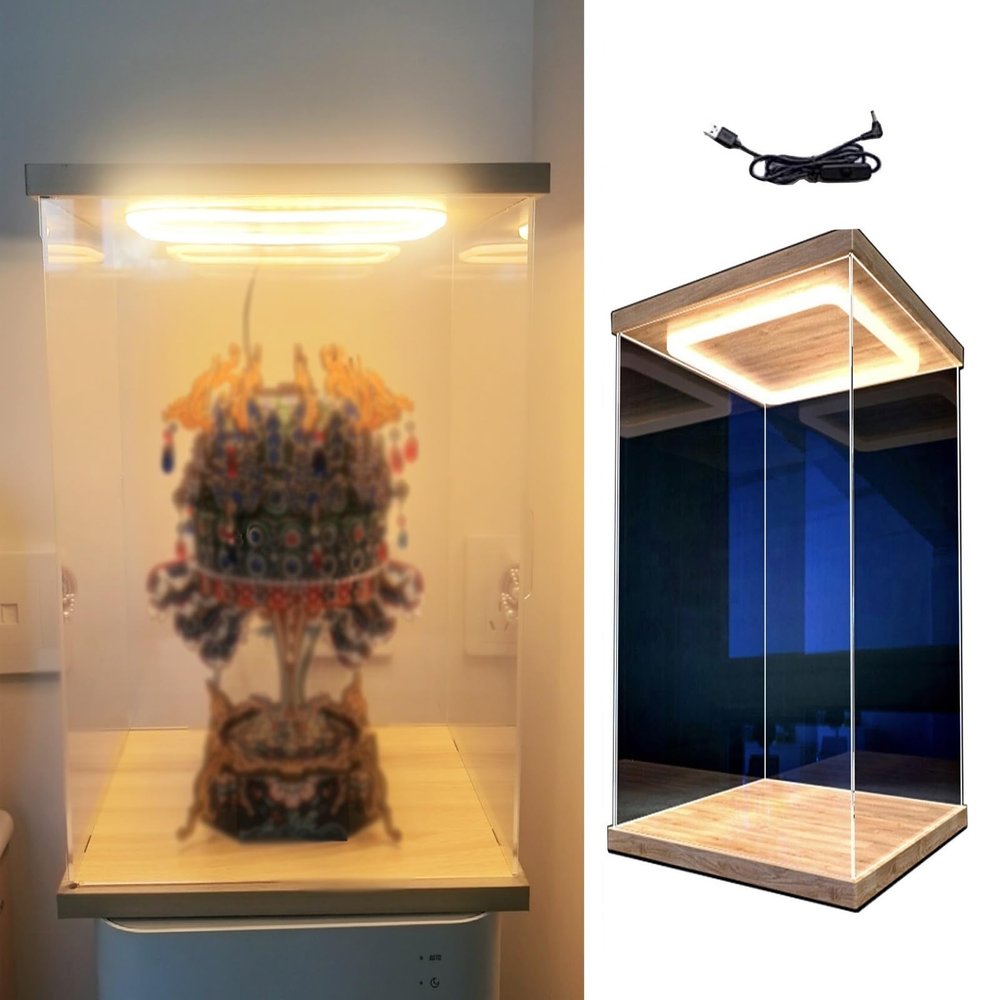 CMYUN 4" 6" 8" 10" 12" 14" 16" 20" 24" High Figures Display Case, Dustproof LED Acrylic Display Cases, Countertop Protection Showcase with Light(30x30x60cm/12x12x24in)