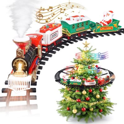 Christmas Train Set 2 in 1 Hanging Around The Tree Train Toys for Toddlers with Luxury Track & Sound and Smoke,Train Toy Set Around & Under The Christmas Tree, Best Indoor Christmas Decoration