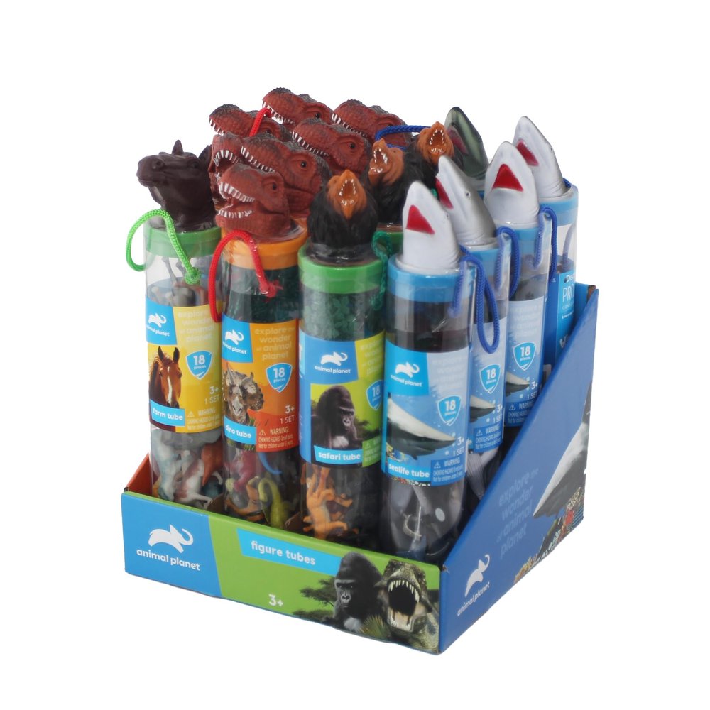 Animal Planet Dinosaur Tube Playset, 16-Pack  18-Piece Mini Dino Figures for Kids, Birthday Party Favors with Travel-Friendly Storage, Ages 3+