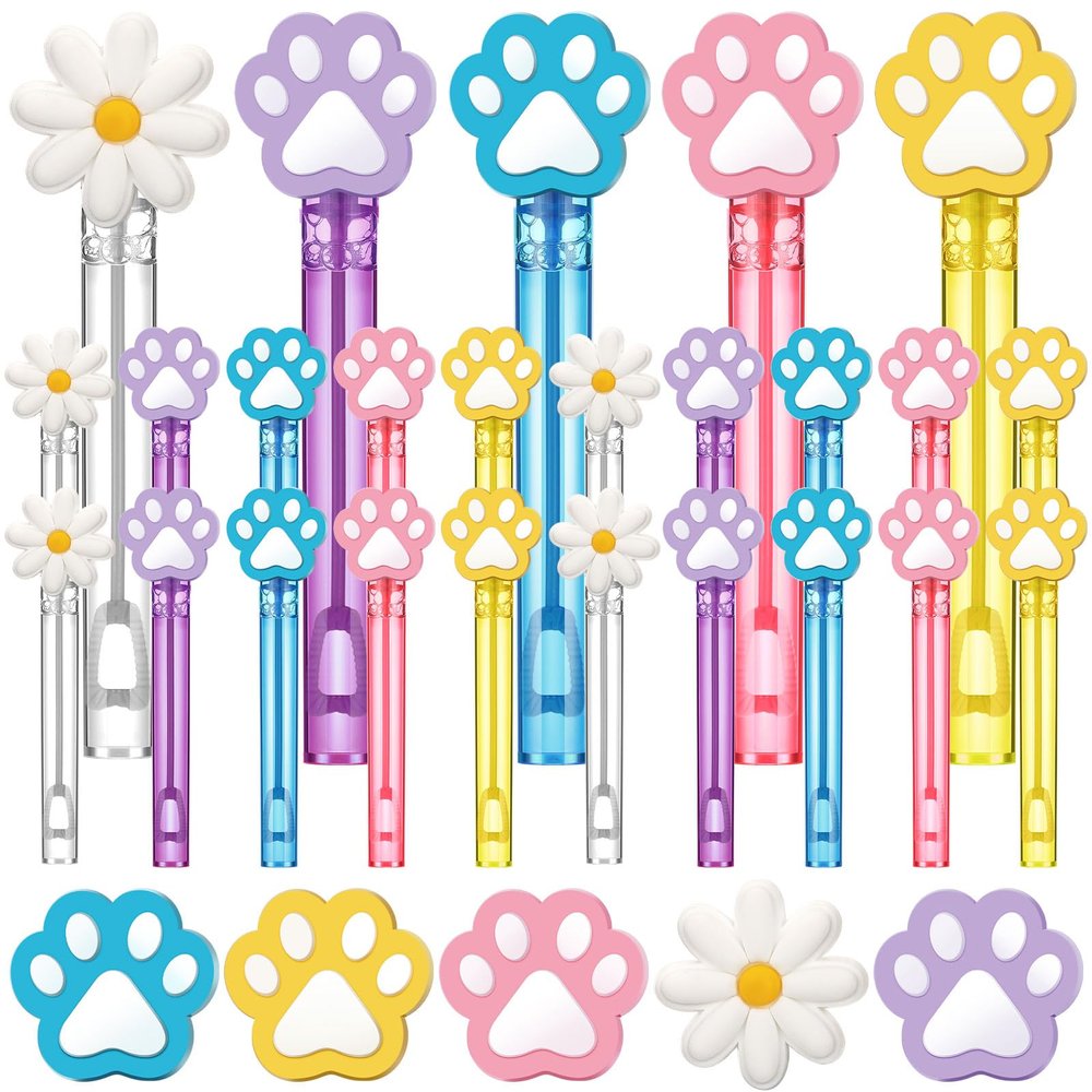 Leitee 36 Pieces Paw Bubble Wands Blue Puppy Dog Party Favors Mini Daisy Bubble Wands 5 Styles for Blue Dog Theme Birthday Party Decorations Filler Goodie Bags Stuffer Gifts