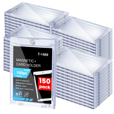 150 PCS Magnetic Card Holder, 100pt One Touch Trading Card Holders, Hard Plastic Display Case UV Protection Baseball Holders for Sports, Game