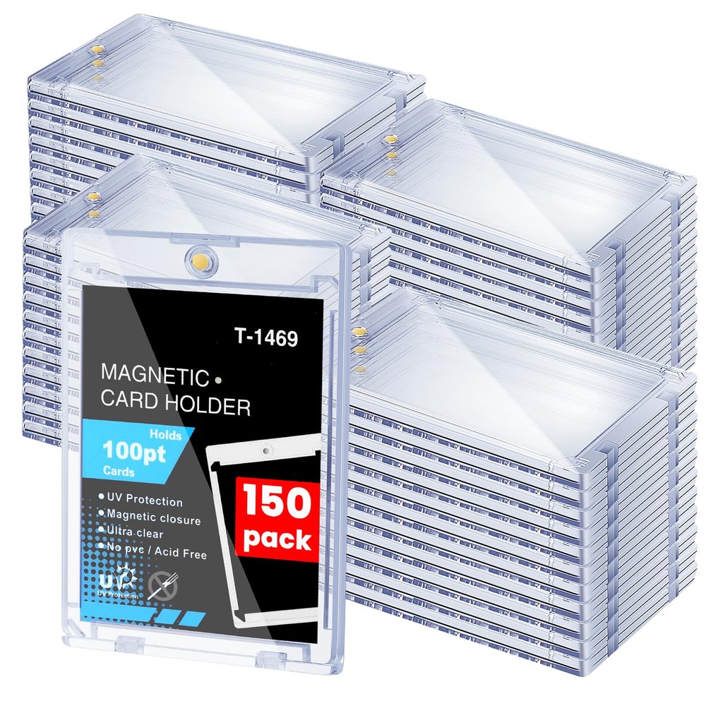 150 PCS Magnetic Card Holder, 100pt One Touch Trading Card Holders, Hard Plastic Display Case UV Protection Baseball Holders for Sports, Game