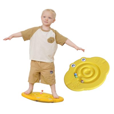 JUNGLE WELL Wobble Balance Board for Kids  Yellow Frog Design with Maze Track & Balls | Dual-Sided Sensory Rocker Board | Non-Slip Tactile Surface | Supports Up to 200lbs | Perfect for Toddlers & Parent-Child Play