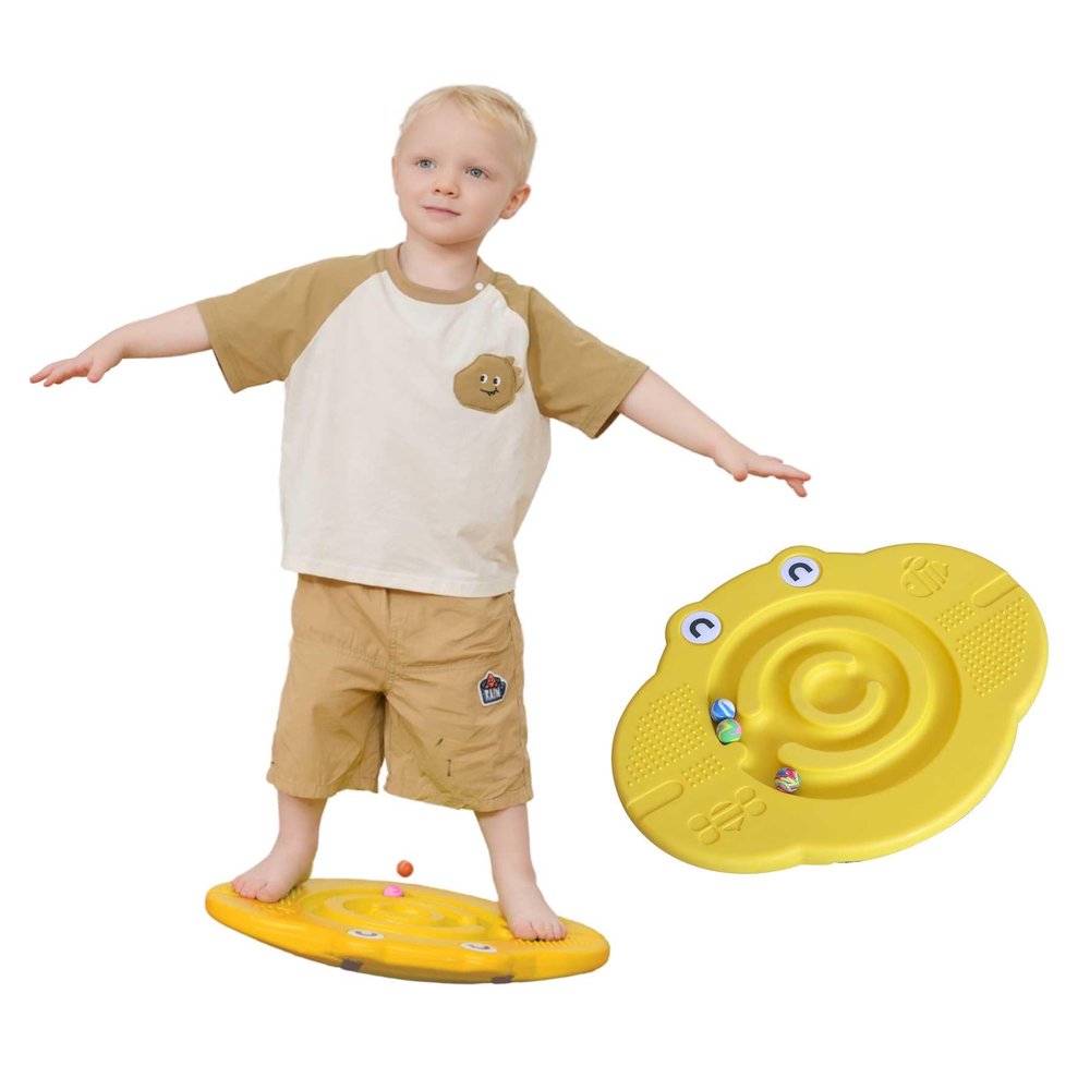 JUNGLE WELL Wobble Balance Board for Kids  Yellow Frog Design with Maze Track & Balls | Dual-Sided Sensory Rocker Board | Non-Slip Tactile Surface | Supports Up to 200lbs | Perfect for Toddlers & Parent-Child Play